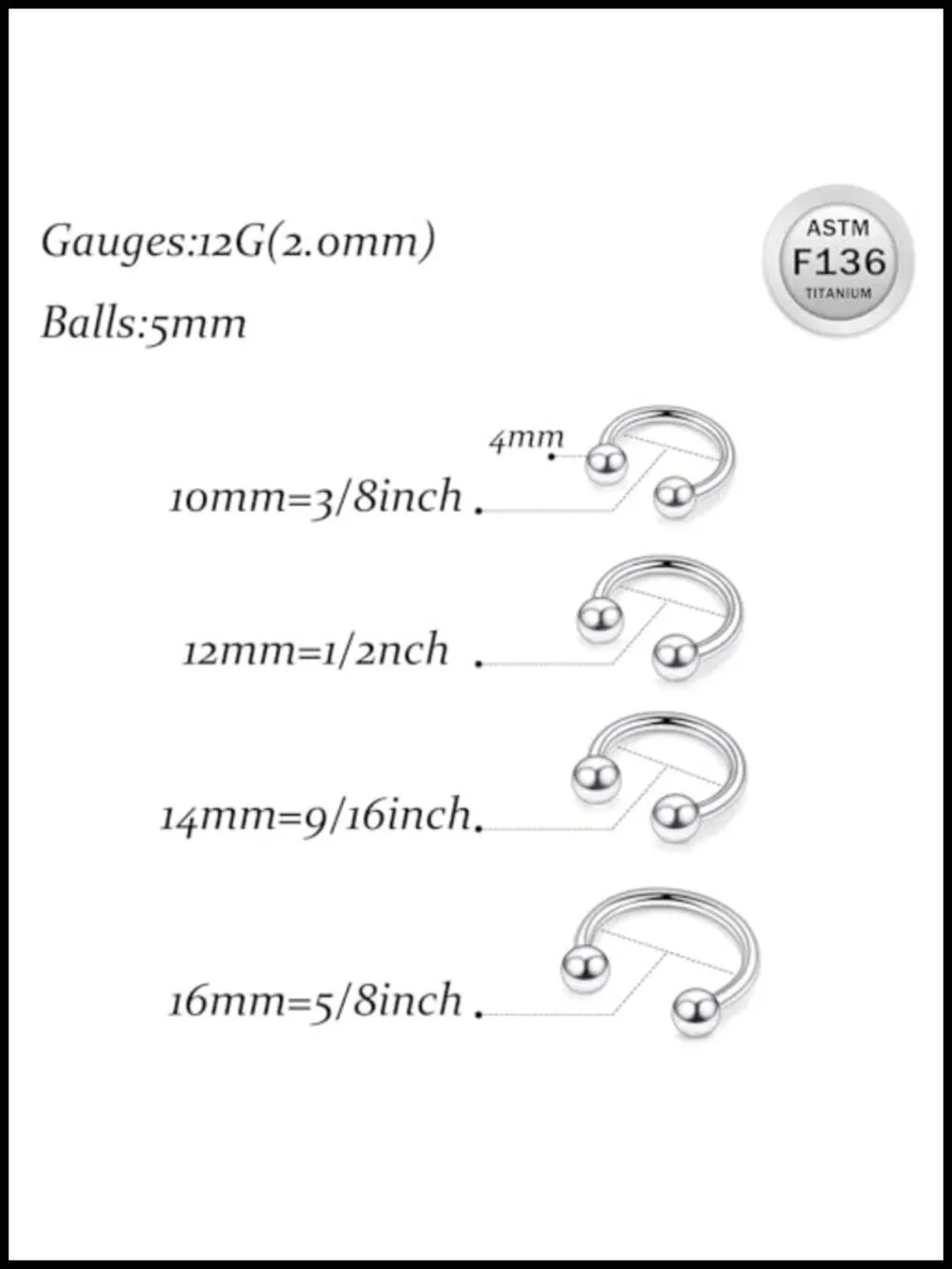 Internally Threaded Titanium Horseshoe Nose Ring Septum Hoop for Cartilage